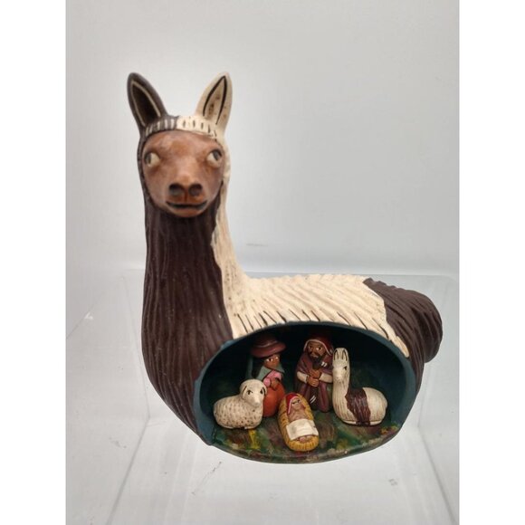 Handcrafted Peruvian Nativity Scene Inside Llama Figurine - Picture 1 of 6